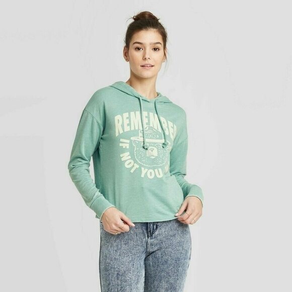 Smokey The Bear Tops - Sweatshirt Women's Teal Size XS Smokey the Bear Sweatshirt Hoodie Long Sleeve